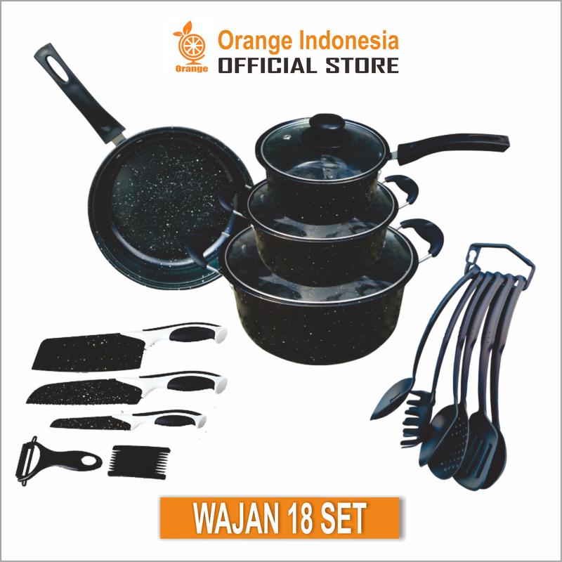 PROMO Panci Set Teflon Marble 18 pcs Cookware Set Tutup Kaca WARNA BI…