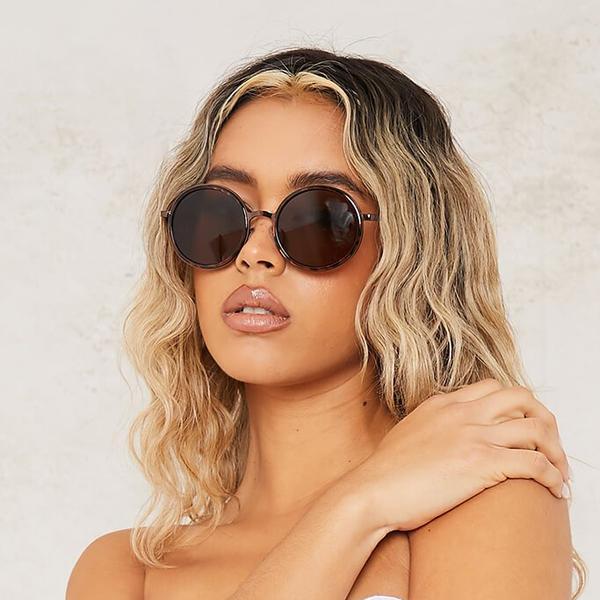 Brown Circle Plastic Frame Sunglasses Tortoise Shell