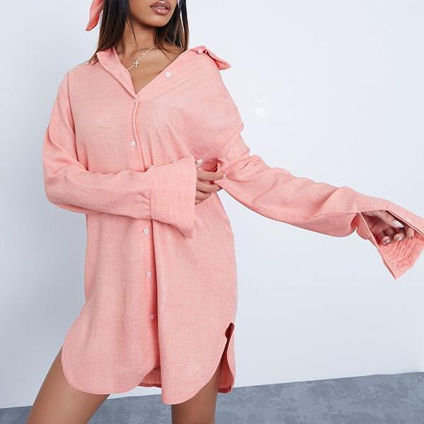 Rose Linen Look Oversized Shirt Dress