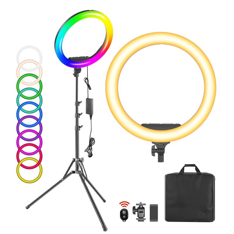 Neewer 19-inch RGB LED Ring Light with Stand, 60W Dimmable Bi-Color 3…