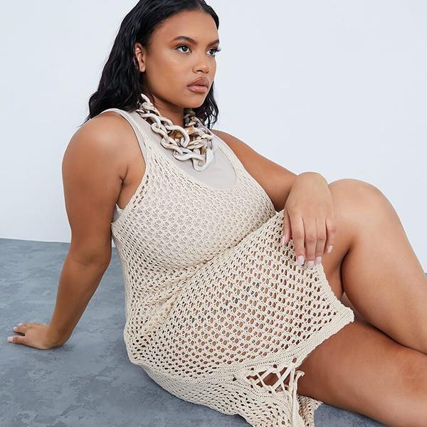Stone Plus Size Tie Side Crochet Mini Dress